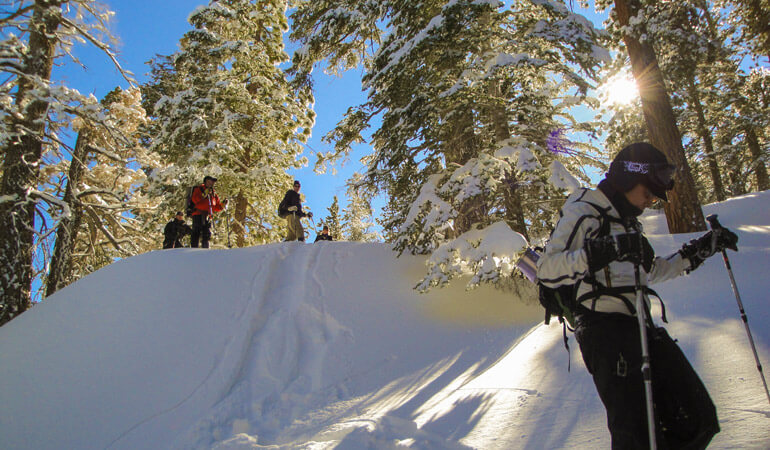 Descending hills, Snowshoeing