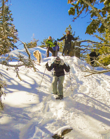 Descending hills, Snowshoeing