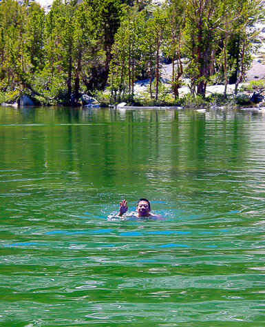 Swimming in cold lake